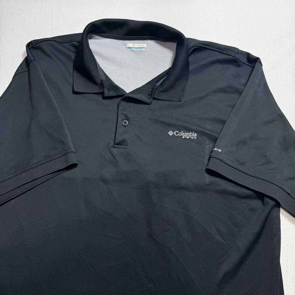 Columbia PFG Polo Shirt Mens XXL Black Polyester Short Sleeve Omni-Shade Fishing